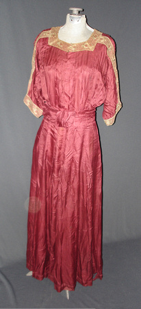 Edwardian dress, c. 1910. Magenta silk with ivory lace.