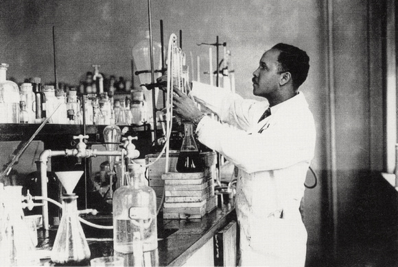 Dr. Percy Julian at work in his laboratory